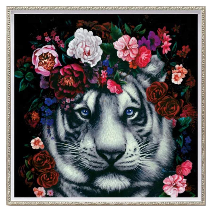 オイルペイントアート「フラワー タイガー アートパネル オイルペイントアート 『フラワー タイガー』 63×63cm