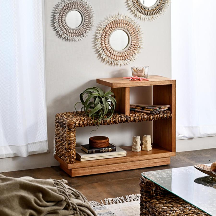 インテリア 木の葉 リーフ サイド テーブル 無垢 サイドテーブル 幅76cm バナナリーフ 天然木 OHANA （ ラタンテーブル