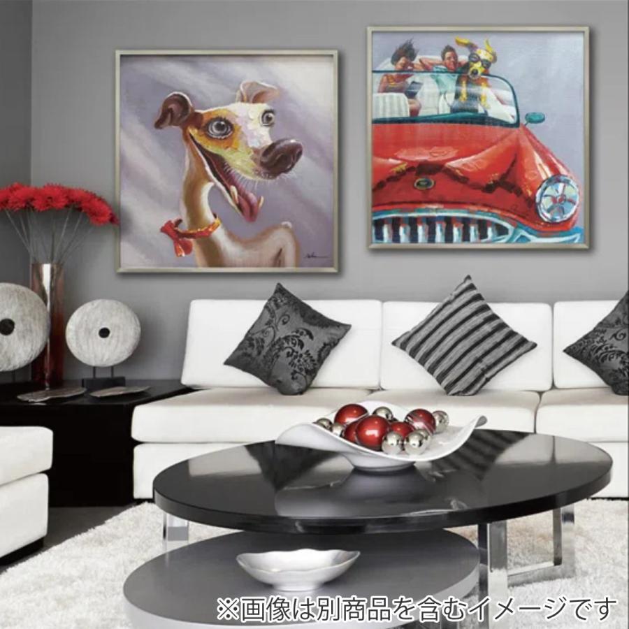 手書き油絵 フットドッグ 額付 絵画 インテリア 油彩画 手書き油絵