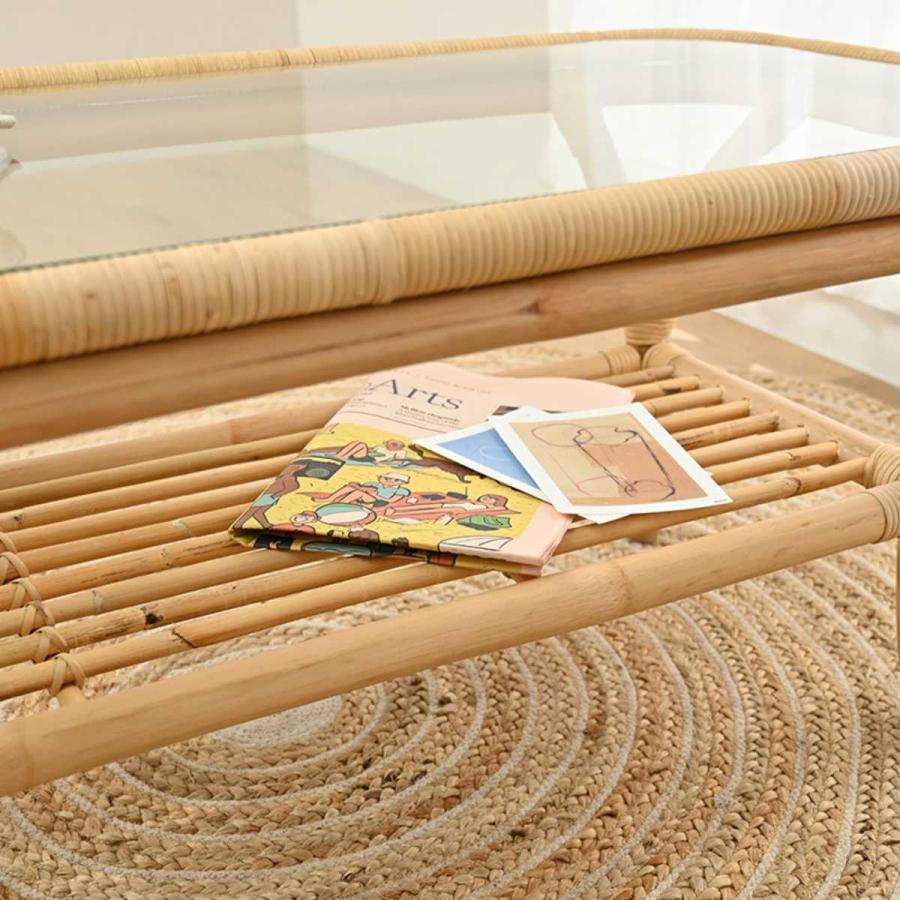 センターテーブル ラタン 幅100cm ガラス天板 完成品 Breeze