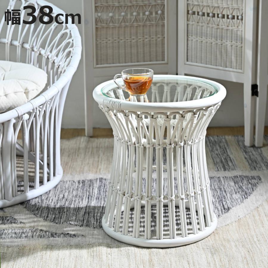 サイドテーブル ラタン 幅38cm ガラス天板 fiore （ ラタンテーブル  