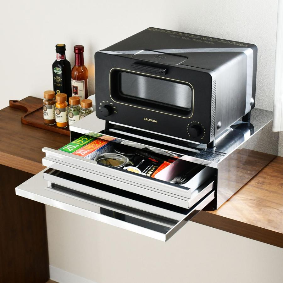 レンジラック 角皿が入るステンレス製レンジ下収納 幅45cm （ ラック