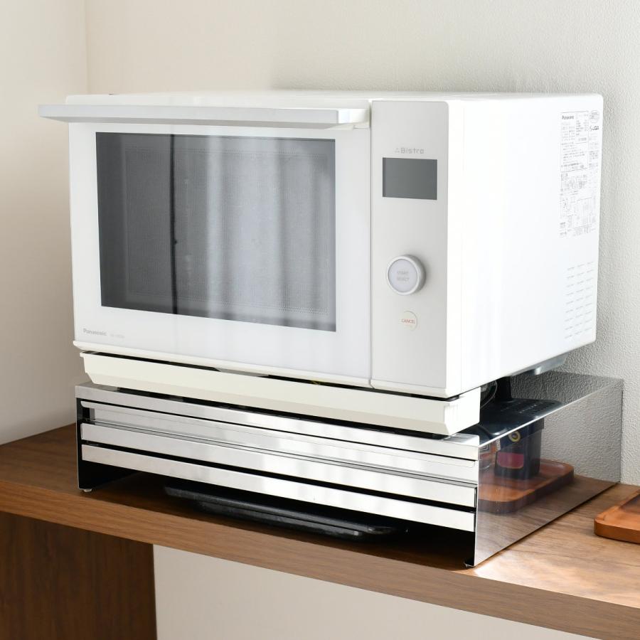 レンジラック 角皿が入るステンレス製レンジ下収納 幅55cm （ ラック