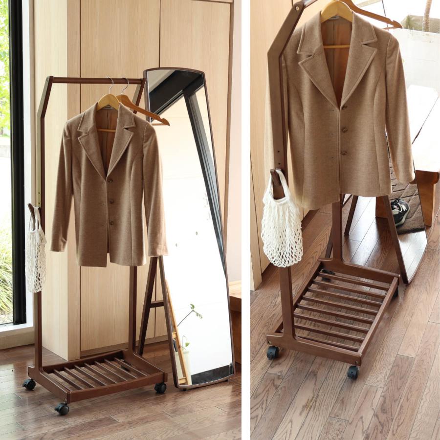 ハンガーラック 幅58.5cm 高さ調節可能 キャスター付 子ども 天然木