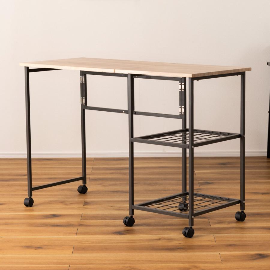 東谷 ワークデスク 折りたたみ 幅46cm 107cm ラック2段 キャスター付