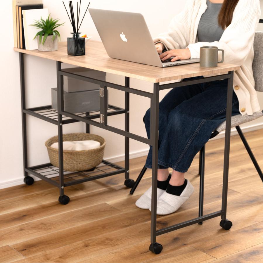 東谷 ワークデスク 折りたたみ 幅46cm 107cm ラック2段 キャスター付