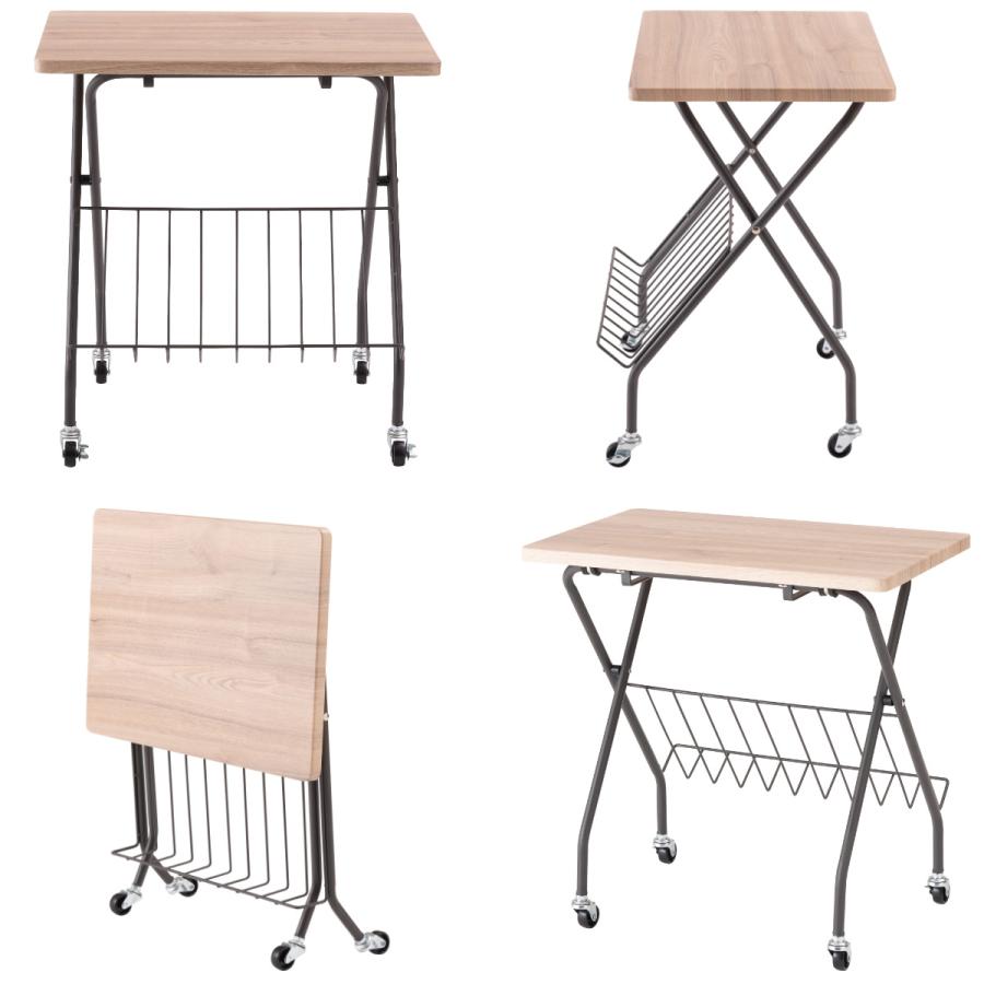 東谷 サイドテーブル 折りたたみ式 高さ47cm キャスターロック付