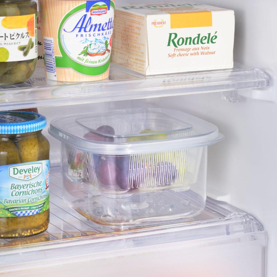 ヨシカワ 保存容器 1.25L クリアな角型レンジ容器 ザル付き