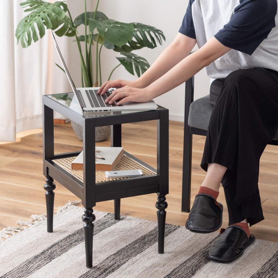 東谷 ミニシェルフ 幅40cm 1段 天然木 ろくろ脚 ラタン 完成品