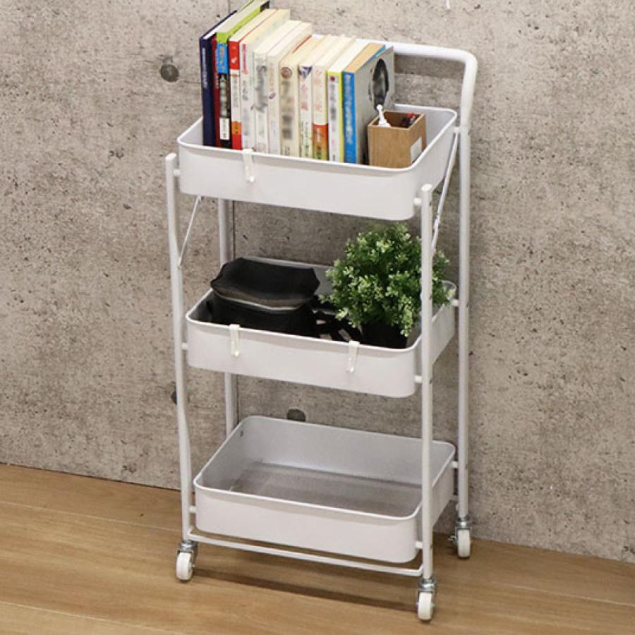 メッシュワゴン 幅45.5cm 3段 折りたたみ キャスター付き （ 収納