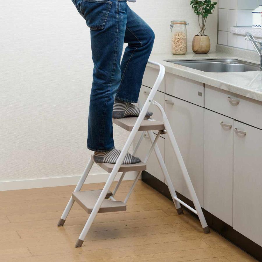 パール金属 脚立 コンパクト 踏み台 3段 折りたたみ ホワイトラテ