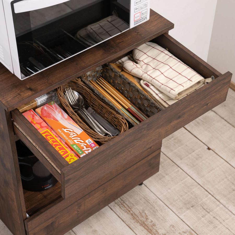 キッチンカウンター 幅60cm レンジ台 スライド棚 2口コンセント