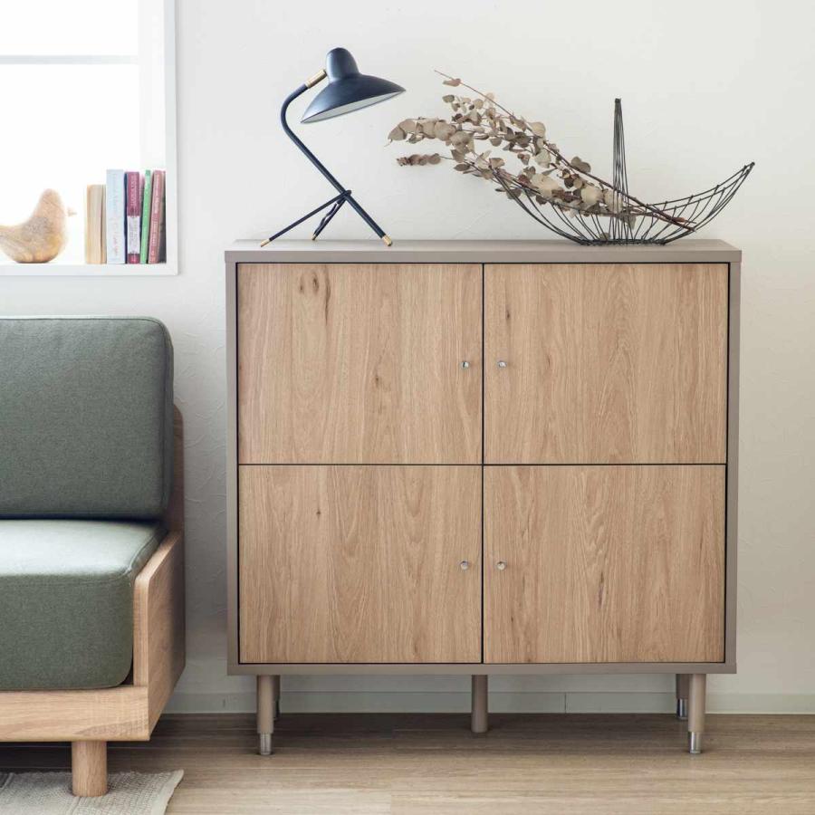 キャビネット 幅90cm ツートンカラー シルバー脚 （ 棚 ラック 扉