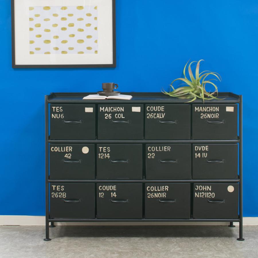 スチールチェスト 横型 幅111cm 引出し12杯 インダストリアル