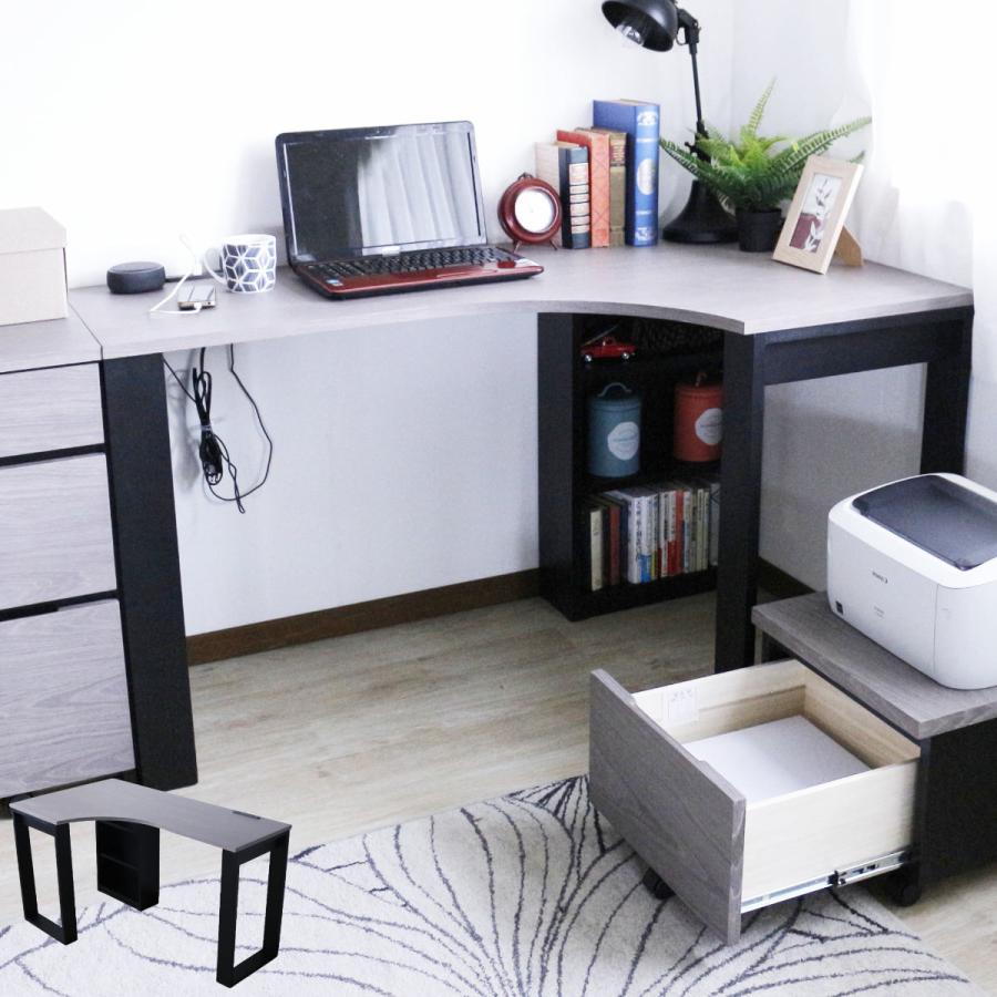 ワークデスク 幅135cm コーナーデスク USB付コンセント 収納棚付