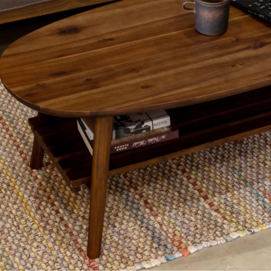 リビングテーブル 幅100cm オーバル形 折りたたみ 収納棚付 コティ2