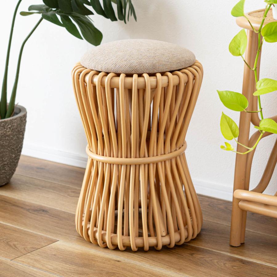 東谷 籐 ラウンドスツール 座面高40cm 鼓型 天然木 （ スツール 籐家具