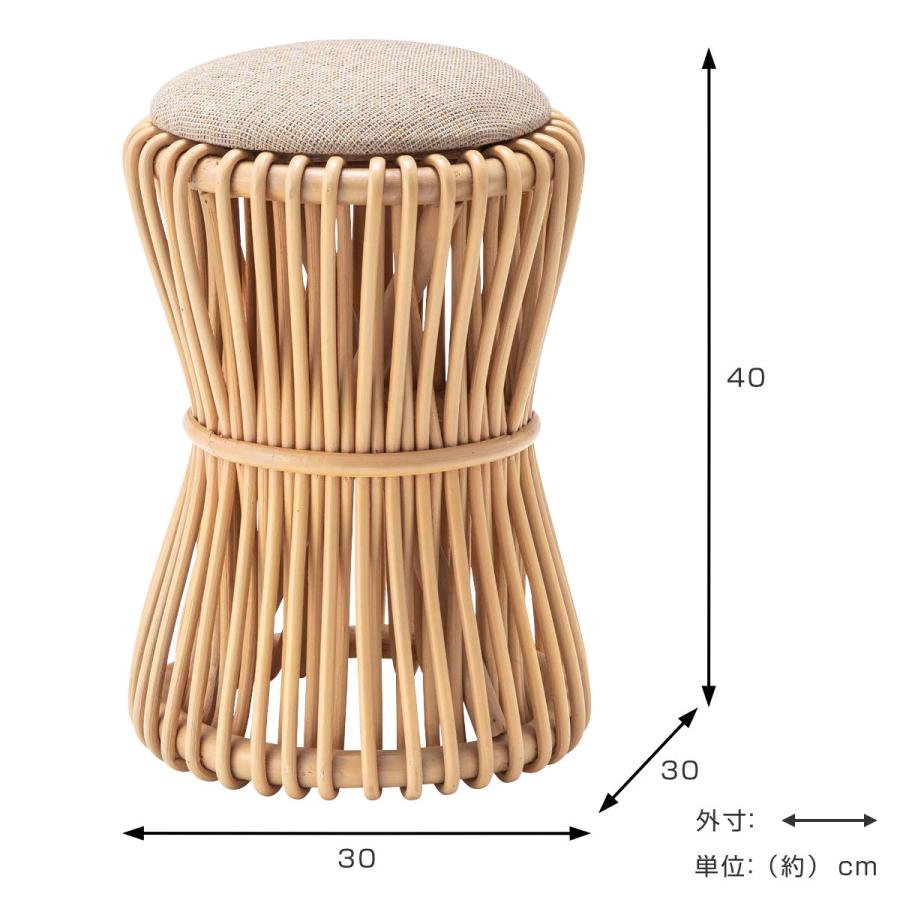 東谷 籐 ラウンドスツール 座面高40cm 鼓型 天然木 （ スツール 籐家具