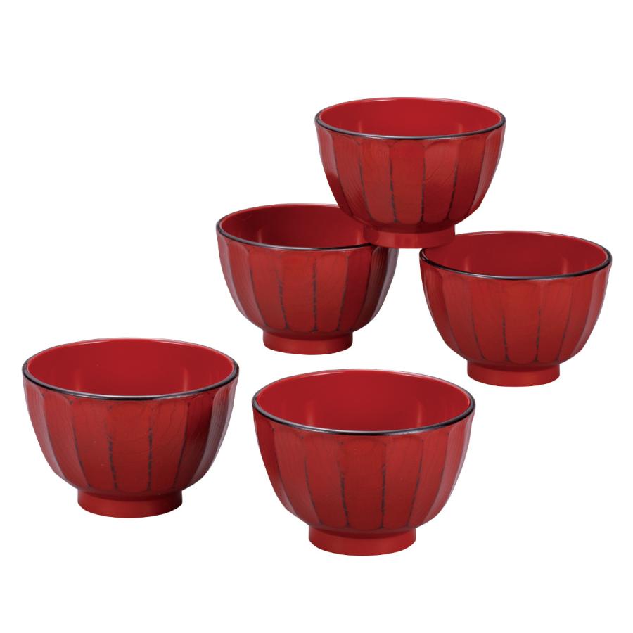 カノー 抗菌 菊彫 汁椀揃 根来 曙 5個入 （ 電子レンジ対応 食洗機対応