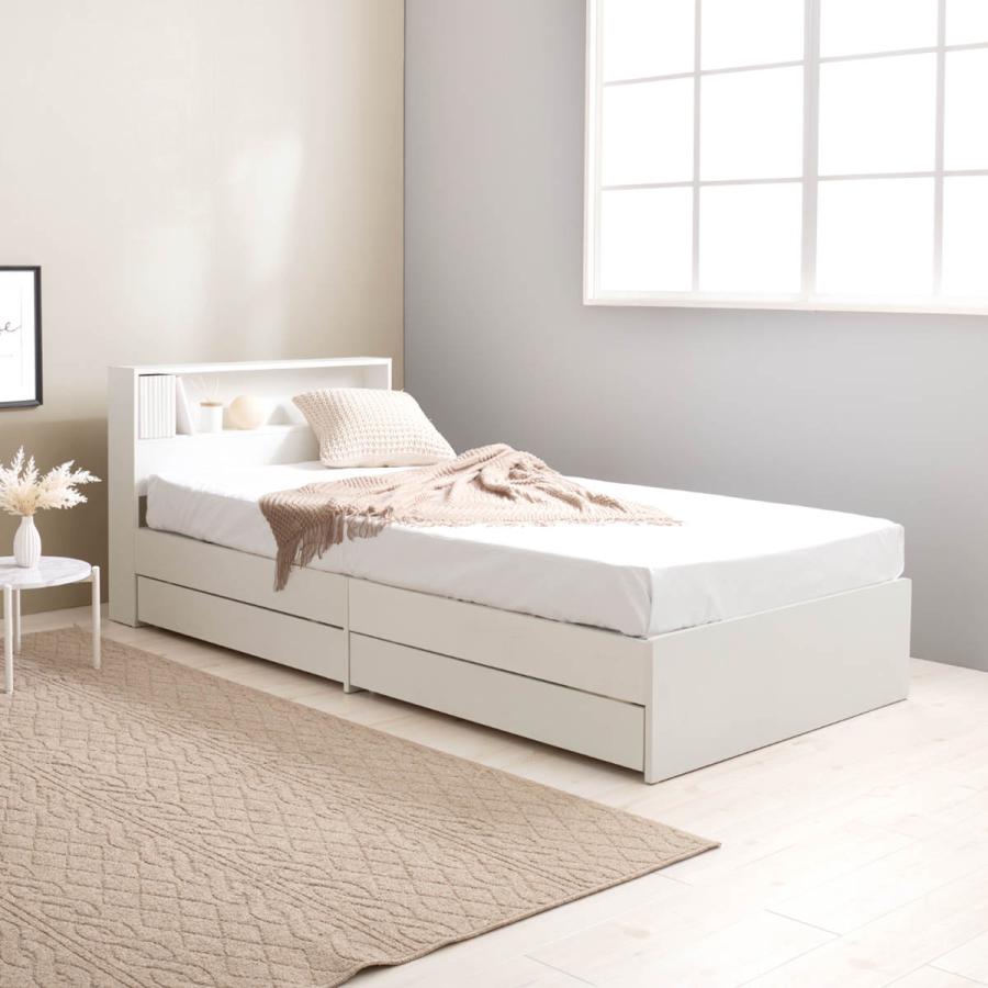 HAGiHARA（萩原） 収納付きベッド シングル 引出し2杯 宮棚 2口