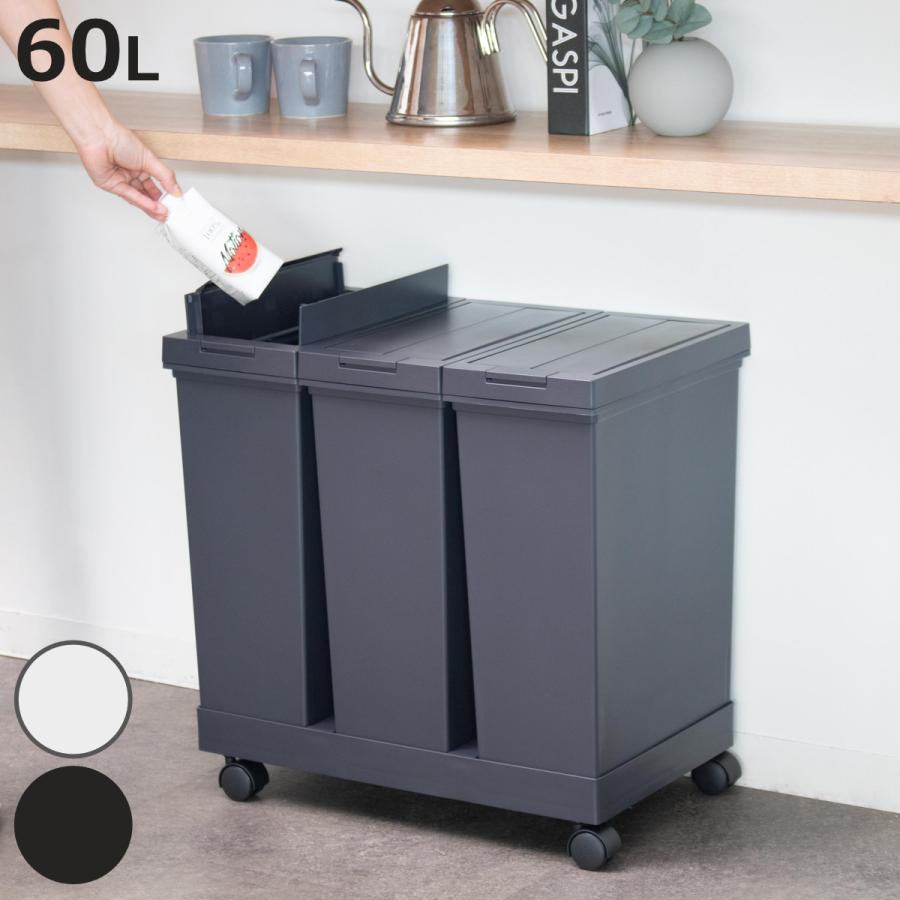 ゴミ箱 20L×3個 棚下で使える 両開き 3分別ワゴン プッシュダスト 袋止め付き （ ごみ箱 20リットル 3個 棚下 手で開ける ふた付き 便利 シンプル 日本製 ）（Yahoo!・お弁当グッズのカラフルボックス）