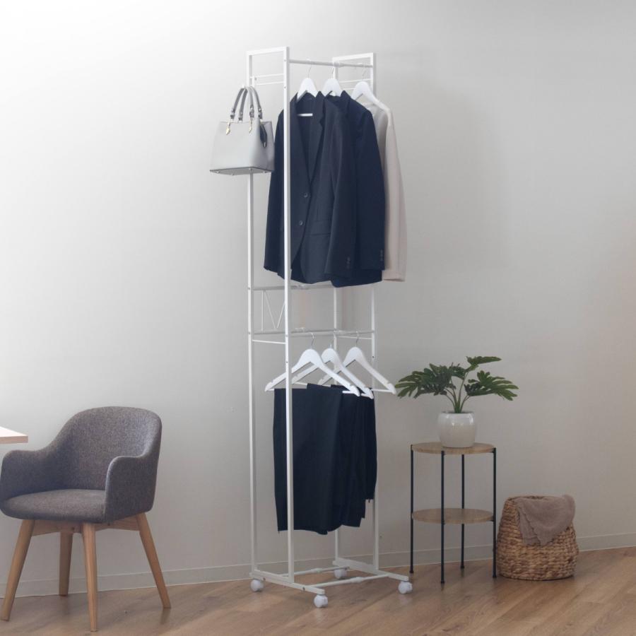 ハンガーラック 2段 幅100 スリム キャスター付き コートハンガー 洋服掛け ハンガーラック 2段 スリム 伸縮タイプ キャスター付き （ コート