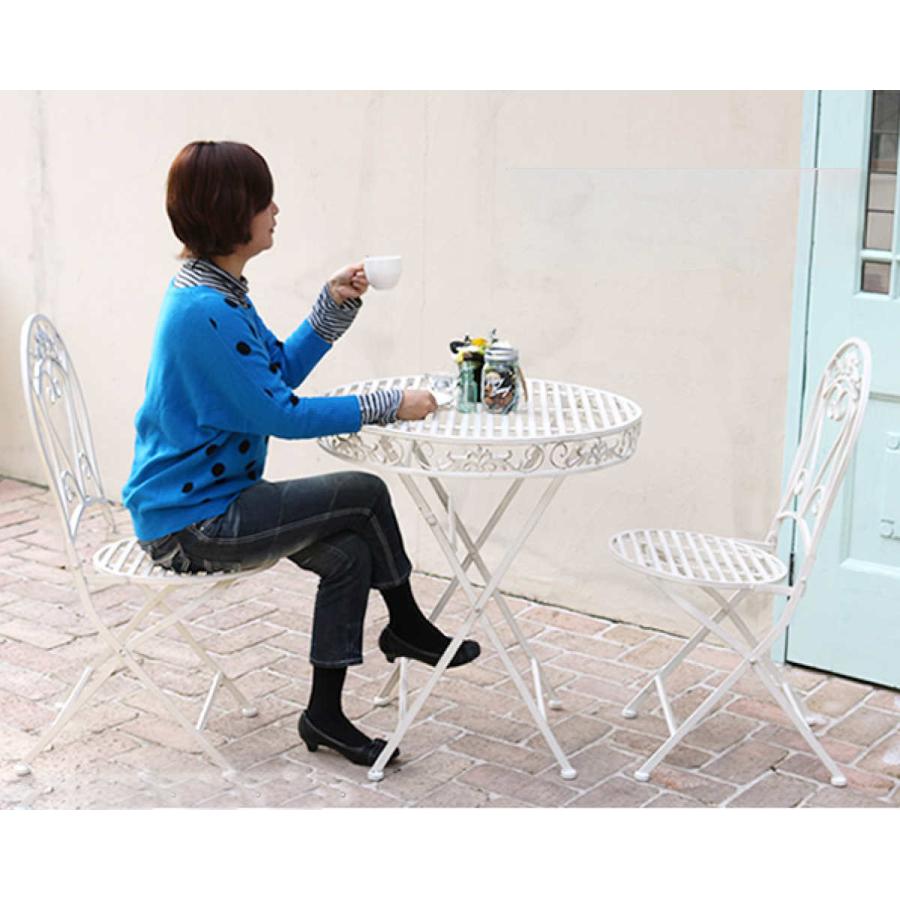 テーブル＆チェア ブランティーク ホワイトアイアンテーブル70＆