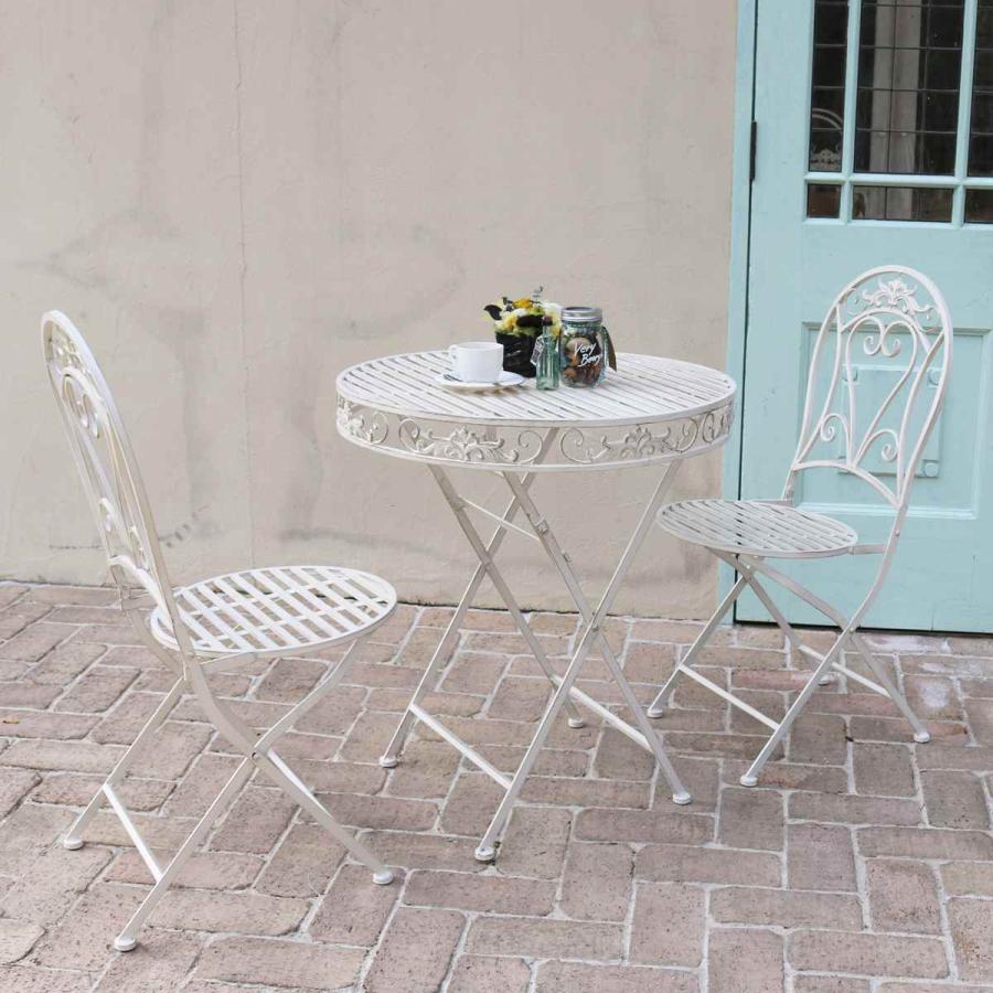 テーブル＆チェア ブランティーク ホワイトアイアンテーブル70＆チェア