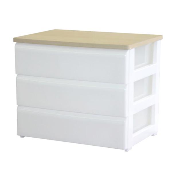 平和工業 木天板チェスト ワイド 3段 ホワイト 幅74cm （ 収納 白