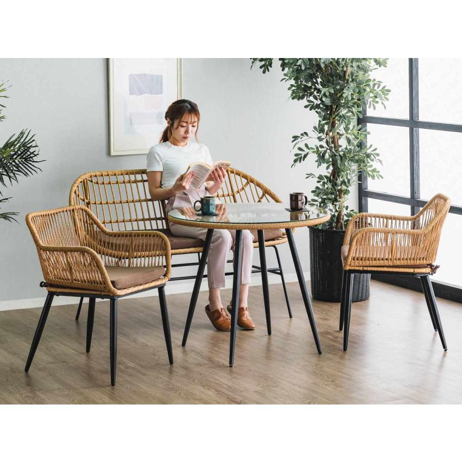 カフェテーブル 直径80cm ラタン調 ガラス マーレ （ テーブル