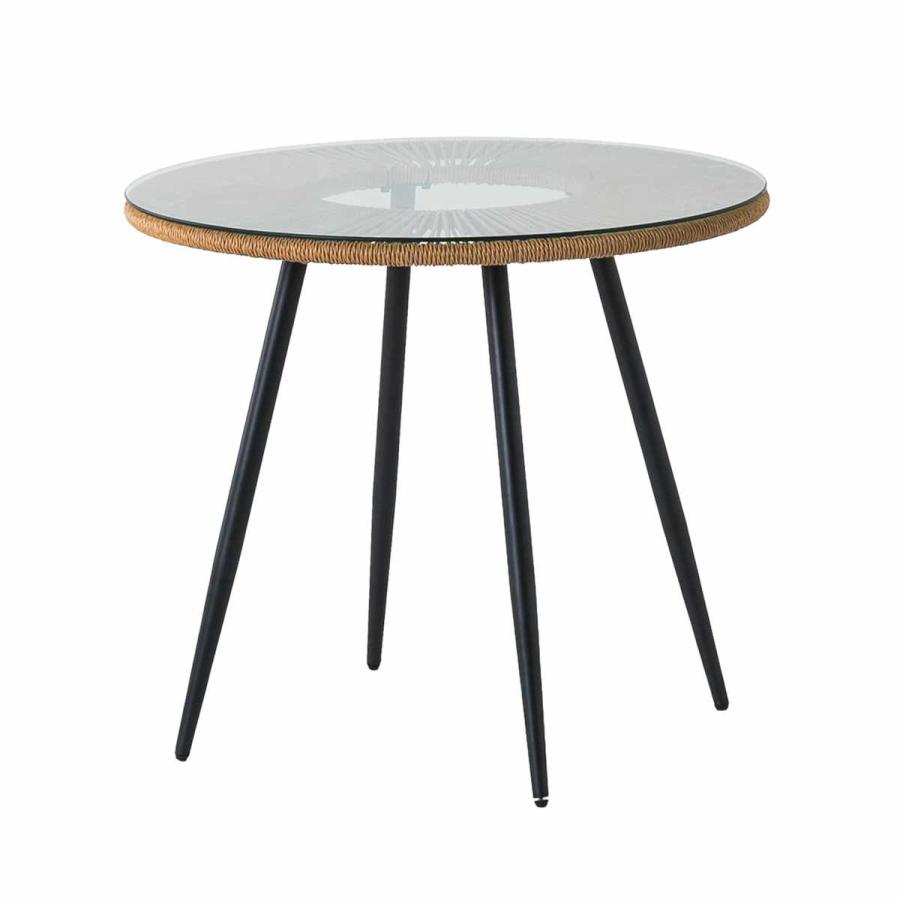 カフェテーブル 直径80cm ラタン調 ガラス マーレ （ テーブル