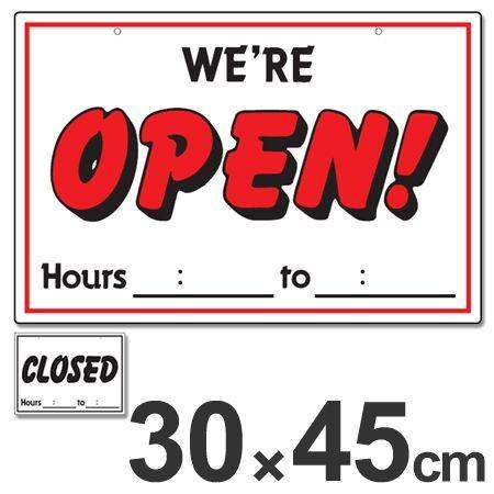 店舗出入り口用看板 「表 OPEN! / 裏 CLOSED」 大 30x45cm 吊り下げ