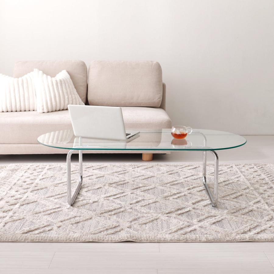 HAGiHARA（萩原） リビングテーブル 楕円 ガラス 幅120cm センター