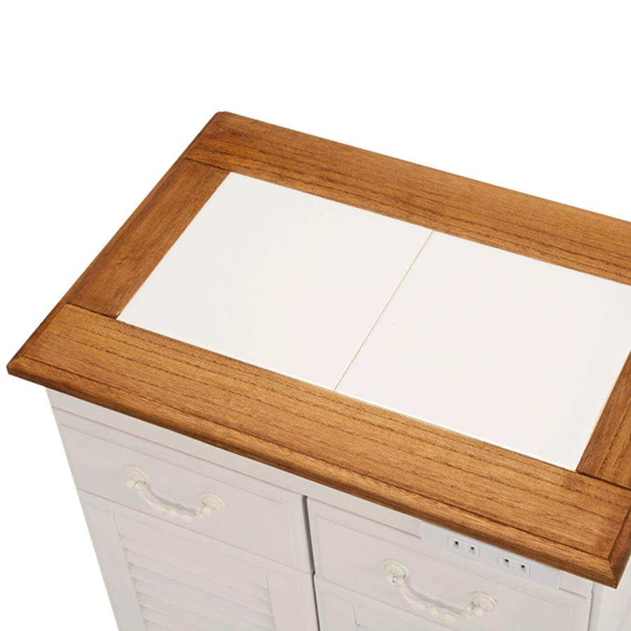 HAGiHARA キッチンカウンター タイル天板 コンセント付 幅52cm