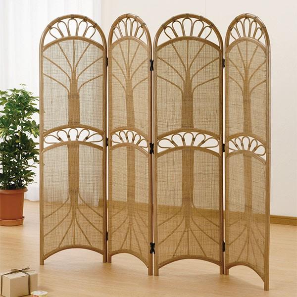 同時購入特典付き 衝立 4連 ラタン パーテーション 籐家具 高さ150cm