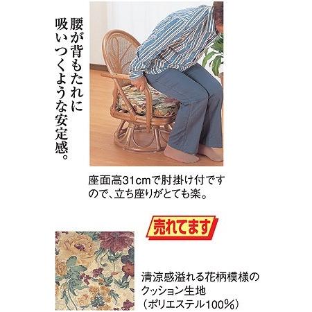 ラタンチェア 2脚組 籐 アームチェア クッション付 座面高31cm : お