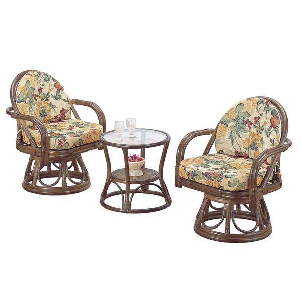 今枝商店 籐 回転座椅子・丸テーブル リビング3点セット （ ラタン家具