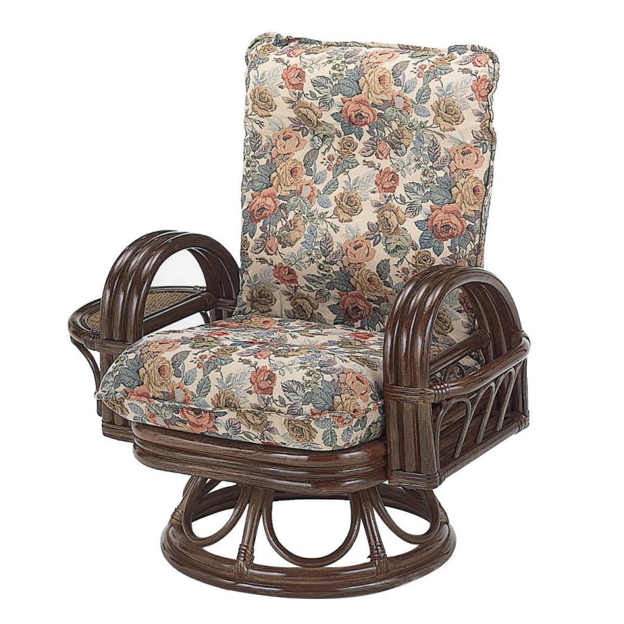 今枝商店 籐 リクライニングチェア 回転式 ハイタイプ 棚ラック付 座面