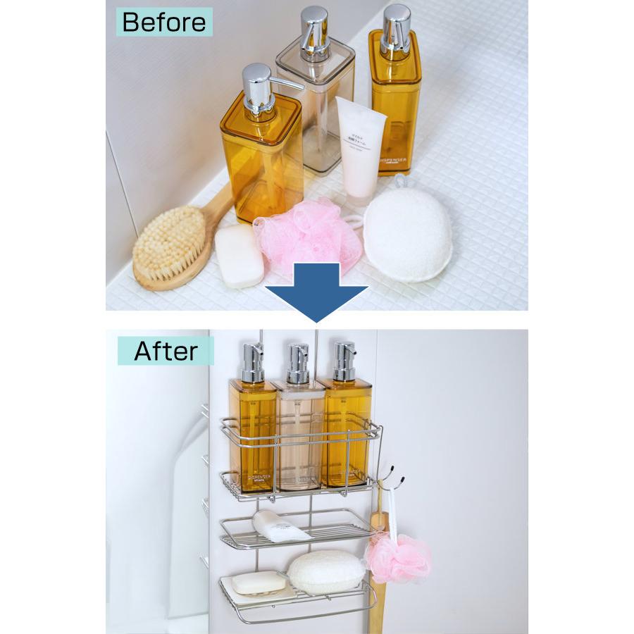 ステンレスシャワーラック 3段 角型タイプ 浴室収納 ステンレス お風呂