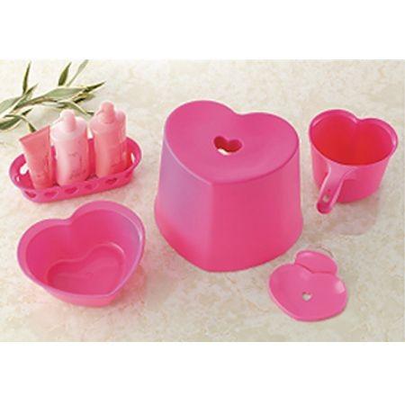 ハート 風呂イス 5点セット ピンク（ 風呂椅子 洗面器 手桶 ボトル