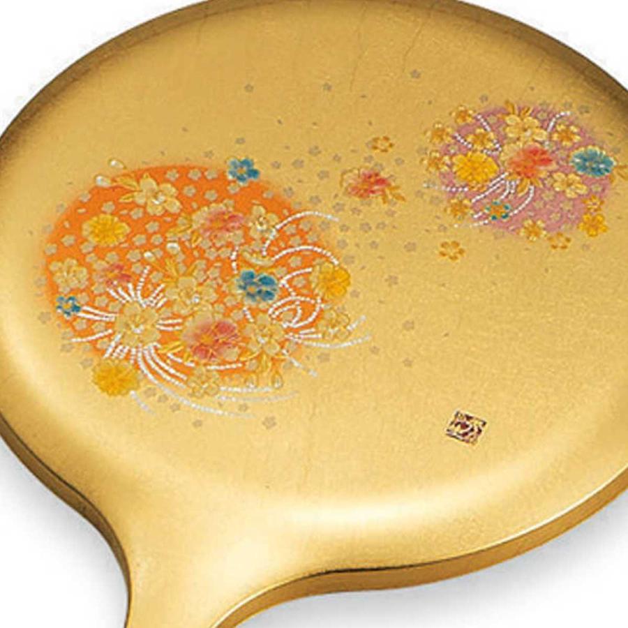 手鏡 箔工芸 花丸 山中塗 和風 （ 和柄 ミラー かがみ 鏡 ハンドミラー