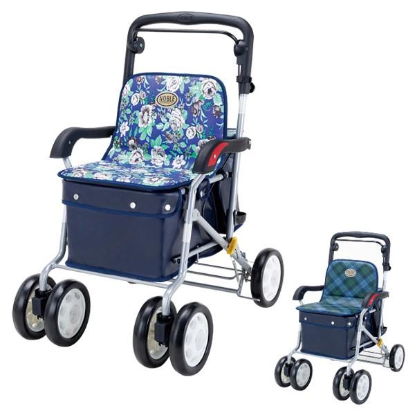 ネイビー水玉シルバーカー マキテック シルバーカー ボックスタイプ ノーブル 座面付き