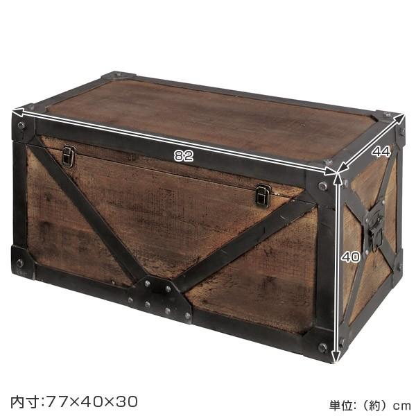 トランク レトロ調 宝箱 天然木 Troll 幅82cm Lサイズ （ 収納ケース