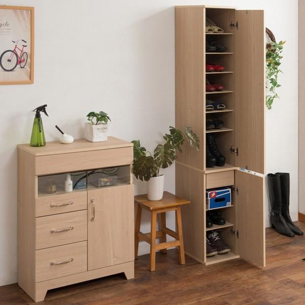 シューズラック 木製 ミラー付 ナチュラルテイスト 幅27cm （ 鏡