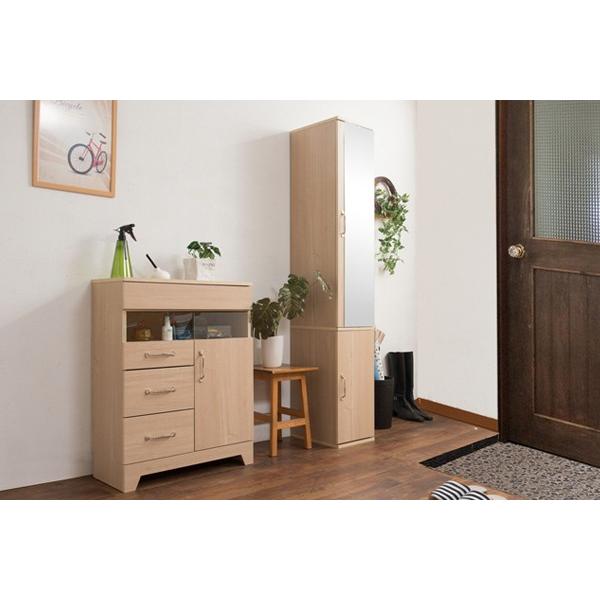 シューズラック 木製 ミラー付 ナチュラルテイスト 幅27cm （ 鏡