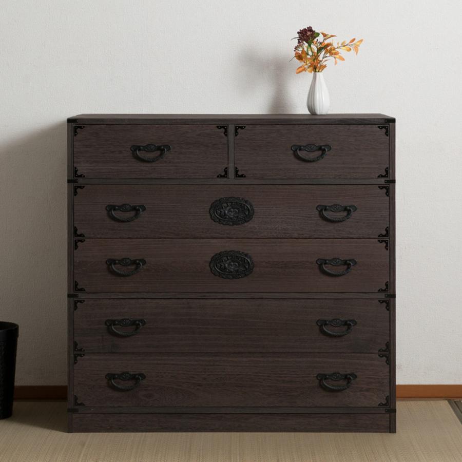 美品　ノダ工芸　箪笥　タンス　5段　民藝たんす　けやき 焼桐タンス 5段 民芸調 桐箪笥 日本製 幅100cm （ 桐タンス タンス