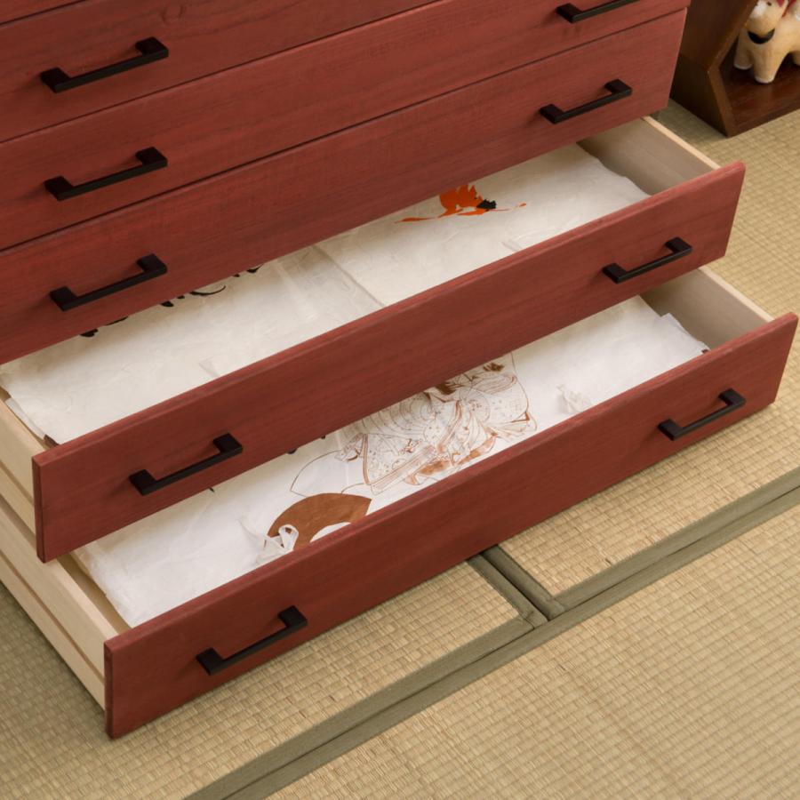 桐タンス 6段 桐チェスト 和モダン 朱塗り前板 日本製 朱雀 幅98cm