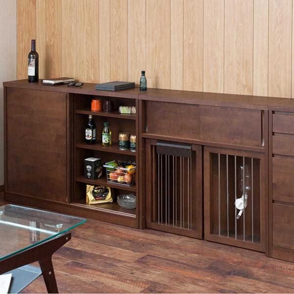 カウンター下収納 引き戸 キャビネット 天然木 アルダー材 幅120cm