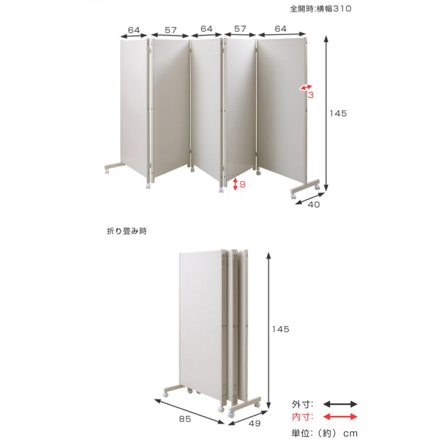 パーテーション キャスター付きパーテーション 5連 高さ145cm （ 自立