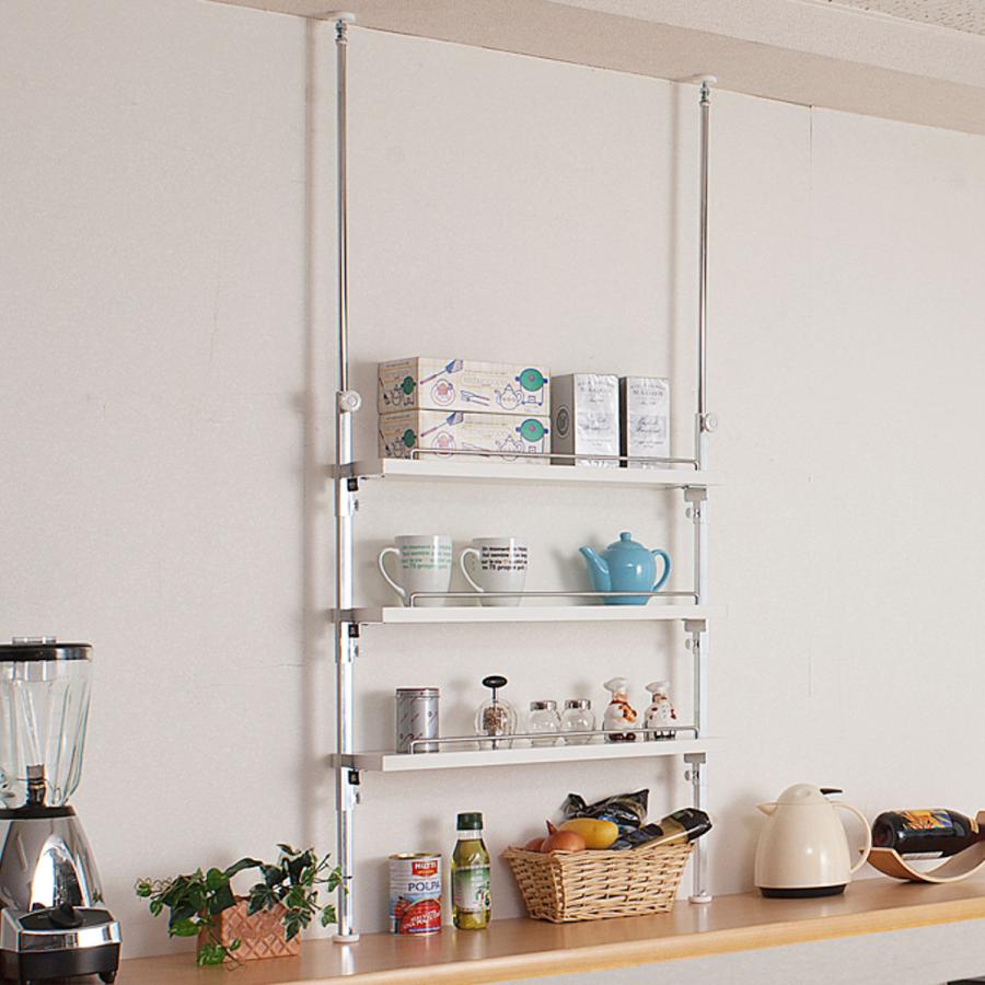 キッチン上収納ラック 突っ張り カウンター上ラック 3段 幅65.5cm 無段階調整 日本製